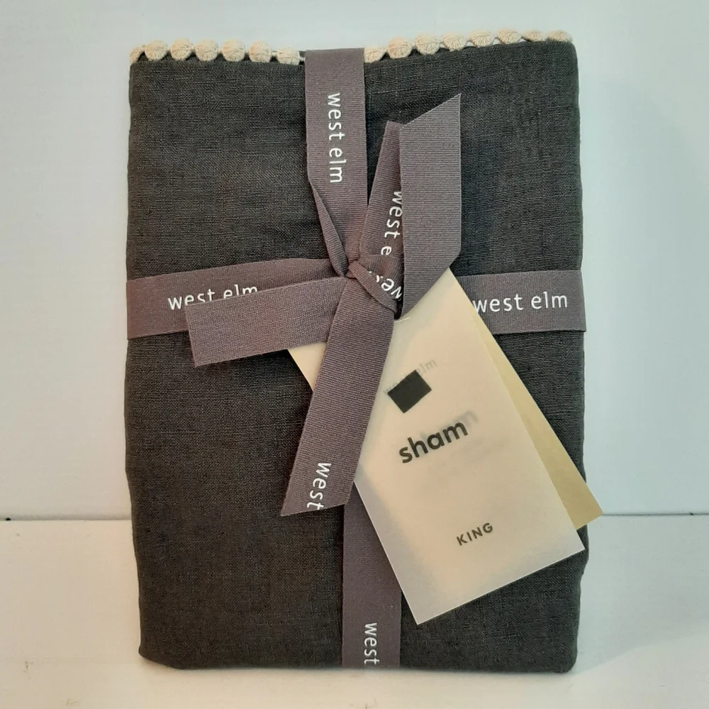 West Elm Belgian Flax Linen KING Pom Pom Sham